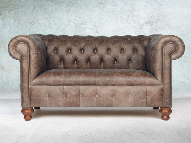 Peggy Snug 2 Seat Chesterfield Sofa In Hickory Vintage Leather