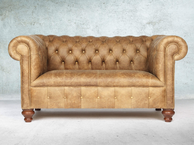 Peggy Snug 2 Seat Chesterfield Sofa In Tan Vintage Leather