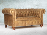 Peggy Snug 2 Seat Chesterfield Sofa In Tan Vintage Leather