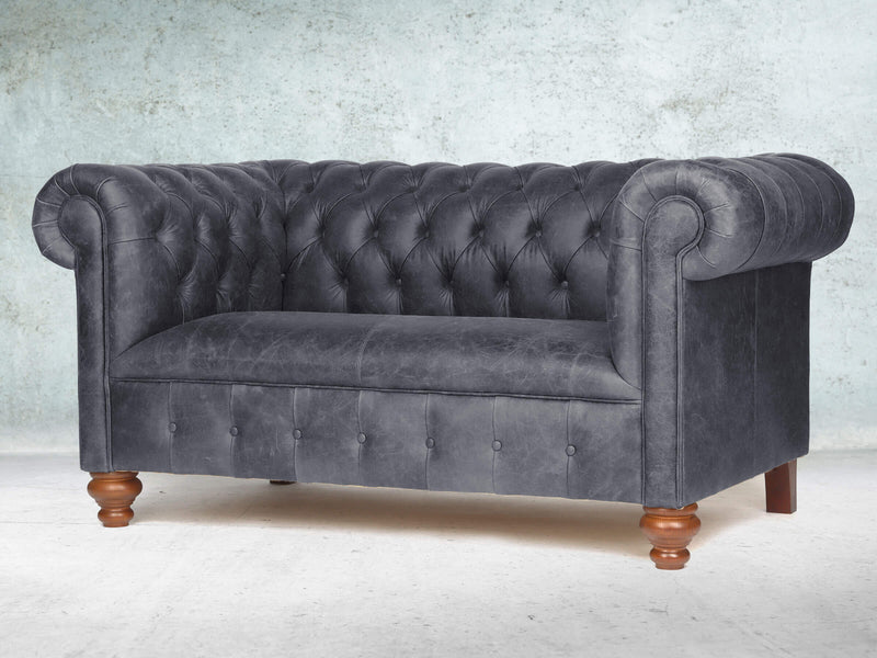 Peggy Snug 2 Seat Chesterfield Sofa In Thunder Vintage Leather