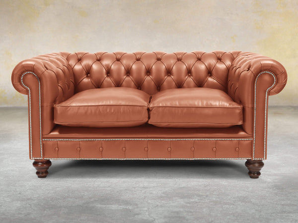 Polly 2 Seat Chesterfield Sofa In Auburn Lux Leather