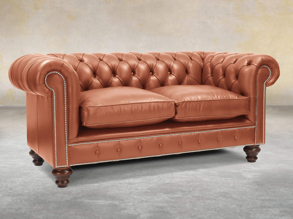 Polly 2 Seat Chesterfield Sofa In Auburn Lux Leather