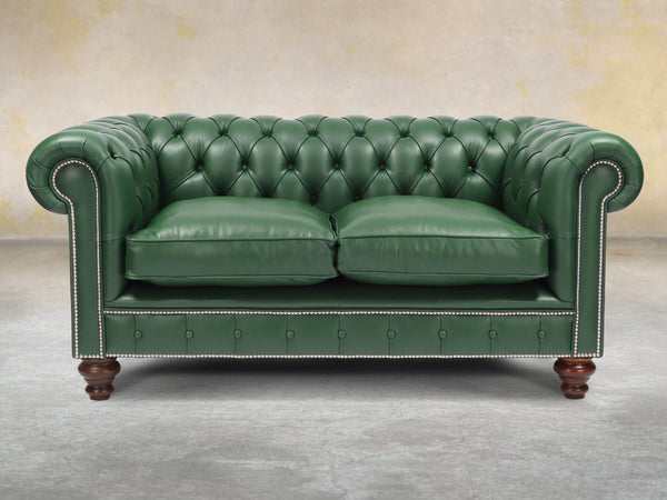 Polly 2 Seat Chesterfield Sofa In Forest Lux Leather