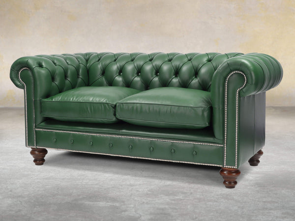 Polly 2 Seat Chesterfield Sofa In Forest Lux Leather