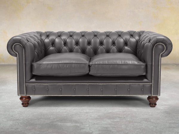 Polly 2 Seat Chesterfield Sofa In Iron Lux Leather