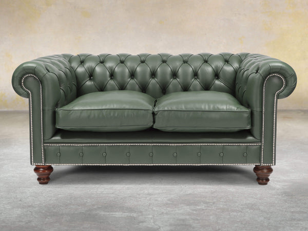 Polly 2 Seat Chesterfield Sofa In Kale Lux Leather