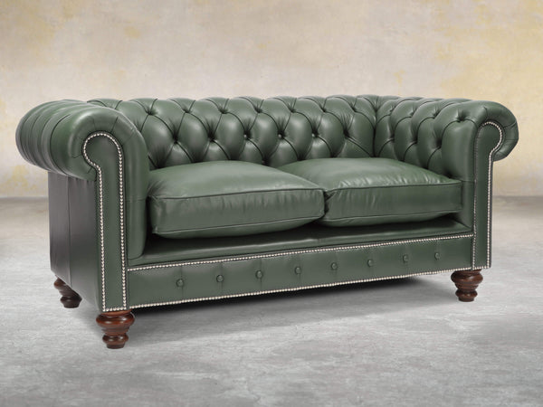 Polly 2 Seat Chesterfield Sofa In Kale Lux Leather