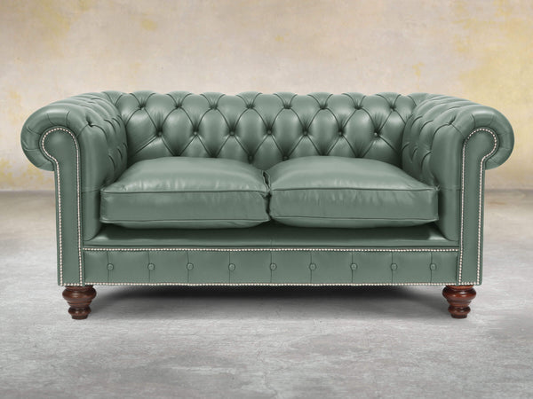 Polly 2 Seat Chesterfield Sofa In Lagoon Lux Leather