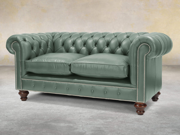 Polly 2 Seat Chesterfield Sofa In Lagoon Lux Leather