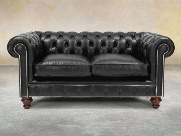 Polly 2 Seat Chesterfield Sofa In Pitch Lux Leather