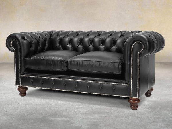 Polly 2 Seat Chesterfield Sofa In Pitch Lux Leather