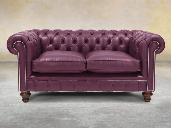 Polly 2 Seat Chesterfield Sofa In Plum Lux Leather