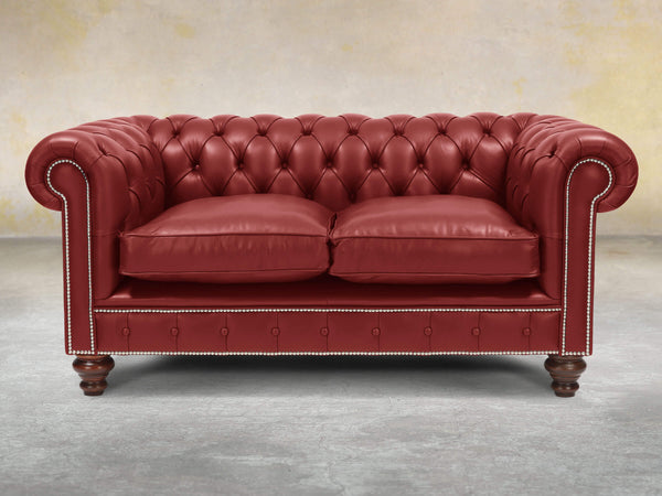 Polly 2 Seat Chesterfield Sofa In Red Lux Leather