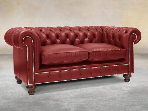 Polly 2 Seat Chesterfield Sofa In Red Lux Leather