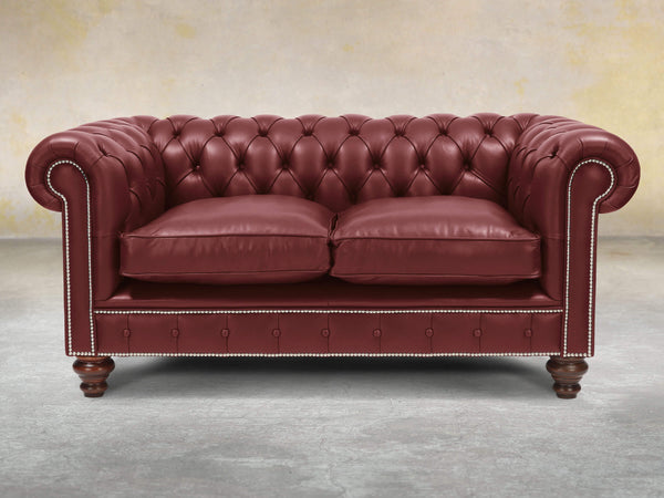 Polly 2 Seat Chesterfield Sofa In Ruby Lux Leather