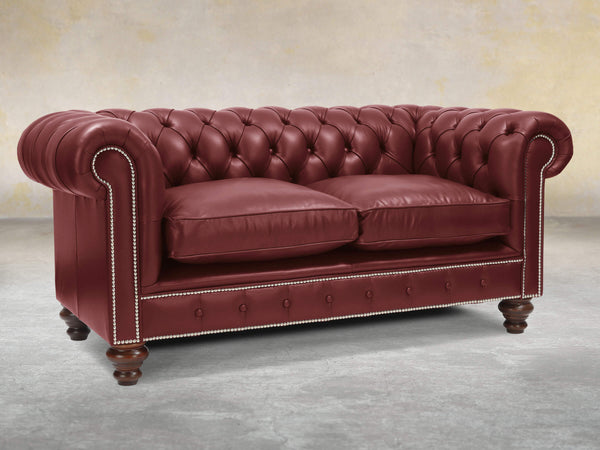 Polly 2 Seat Chesterfield Sofa In Ruby Lux Leather