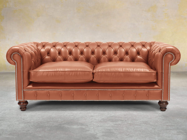 Polly 3 Seat Chesterfield Sofa In Auburn Lux Leather