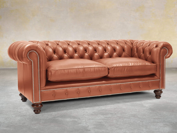 Polly 3 Seat Chesterfield Sofa In Auburn Lux Leather