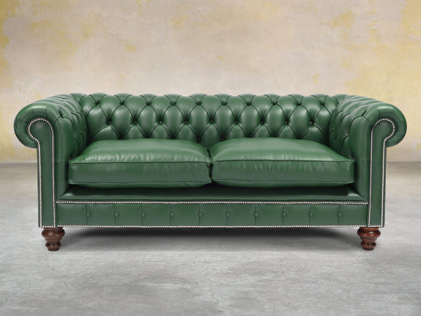 Polly 3 Seat Chesterfield Sofa In Forest Lux Leather