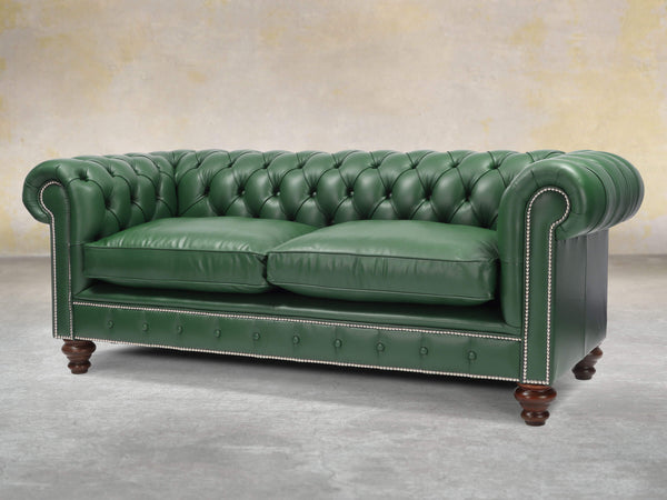 Polly 3 Seat Chesterfield Sofa In Forest Lux Leather