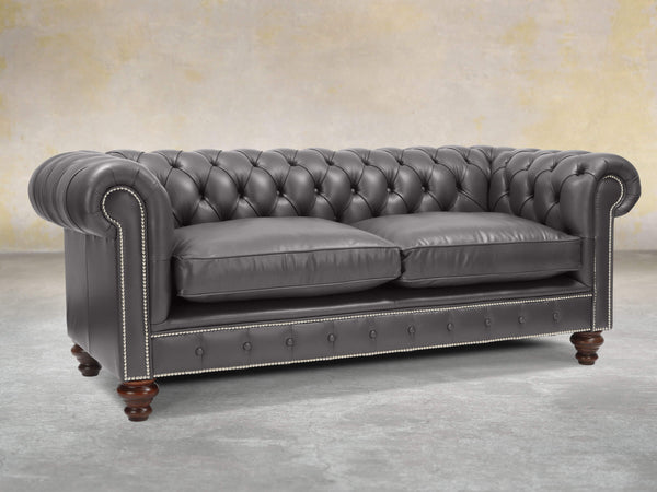 Polly 3 Seat Chesterfield Sofa In Iron Lux Leather