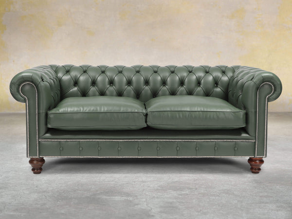 Polly 3 Seat Chesterfield Sofa In Kale Lux Leather