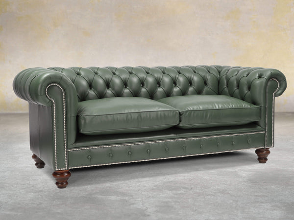 Polly 3 Seat Chesterfield Sofa In Kale Lux Leather