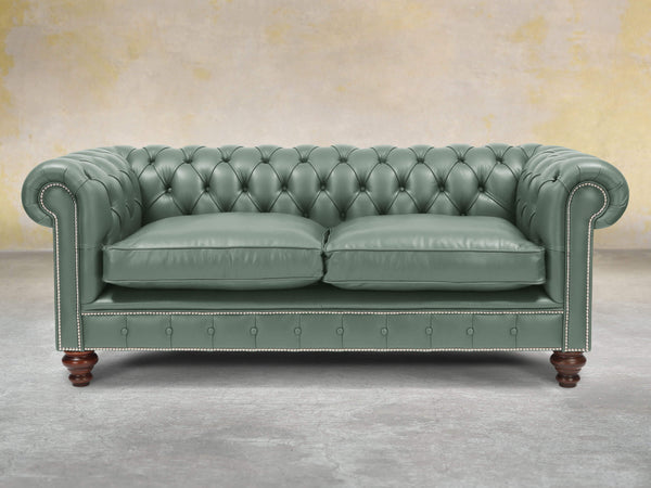 Polly 3 Seat Chesterfield Sofa In Lagoon Lux Leather