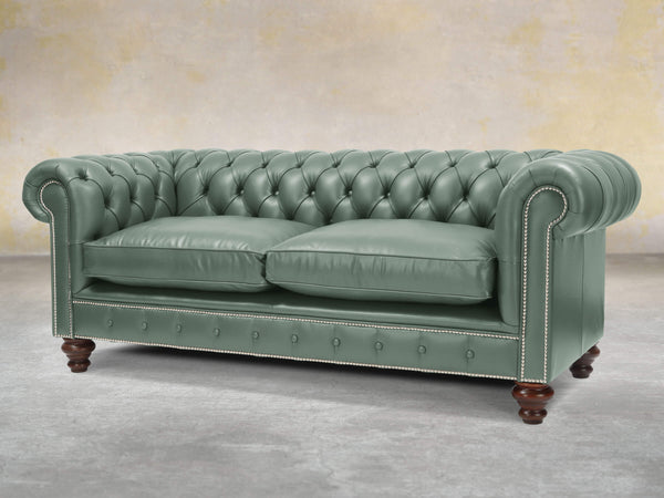 Polly 3 Seat Chesterfield Sofa In Lagoon Lux Leather