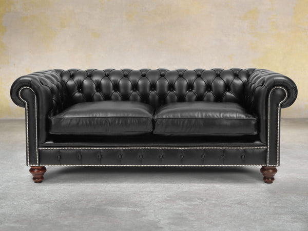 Polly 3 Seat Chesterfield Sofa In Pitch Lux Leather