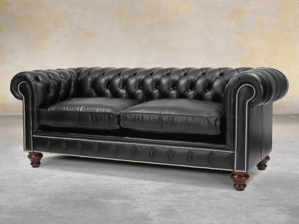 Polly 3 Seat Chesterfield Sofa In Pitch Lux Leather