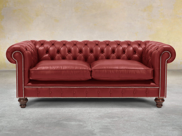 Polly 3 Seat Chesterfield Sofa In Red Lux Leather