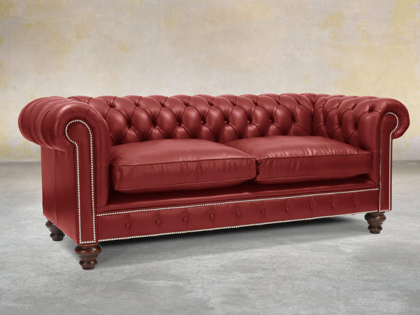 Polly 3 Seat Chesterfield Sofa In Red Lux Leather