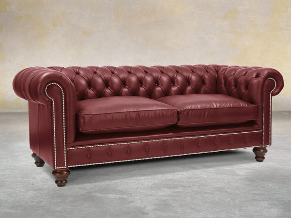 Polly 3 Seat Chesterfield Sofa In Ruby Lux Leather