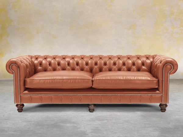 Polly 4 Seat Chesterfield Sofa In Auburn Lux Leather