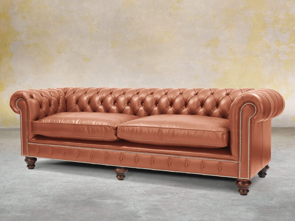 Polly 4 Seat Chesterfield Sofa In Auburn Lux Leather