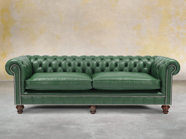 Polly 4 Seat Chesterfield Sofa In Forest Lux Leather