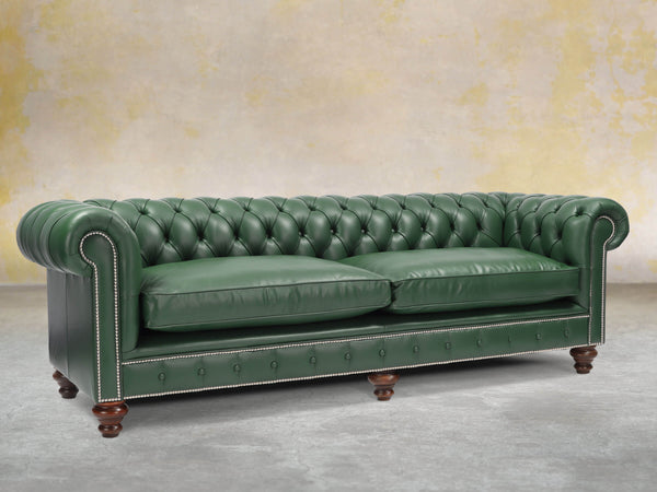 Polly 4 Seat Chesterfield Sofa In Forest Lux Leather