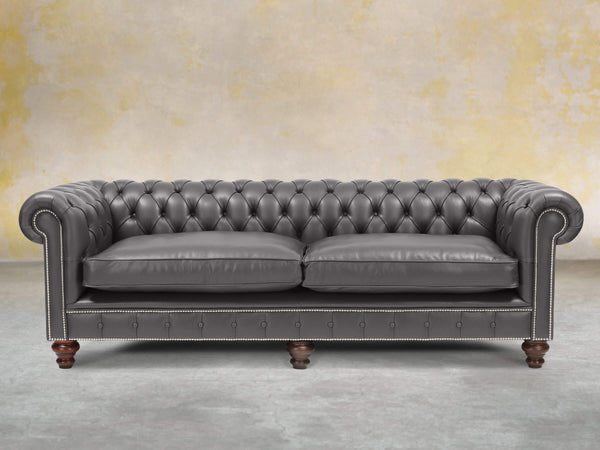 Polly 4 Seat Chesterfield Sofa In Iron Lux Leather