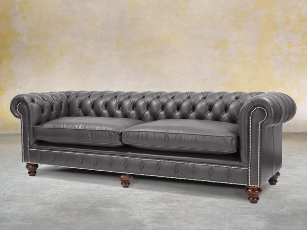 Polly 4 Seat Chesterfield Sofa In Iron Lux Leather