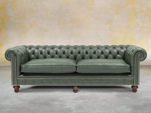 Polly 4 Seat Chesterfield Sofa In Kale Lux Leather