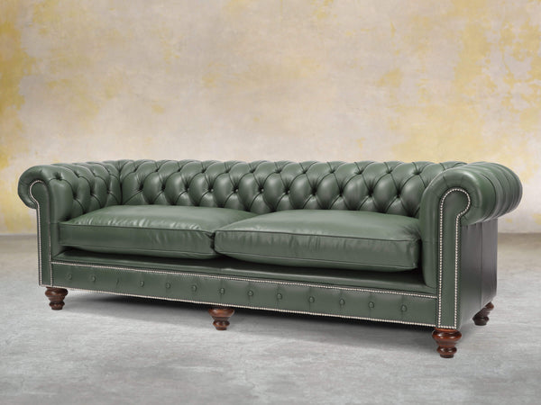 Polly 4 Seat Chesterfield Sofa In Kale Lux Leather