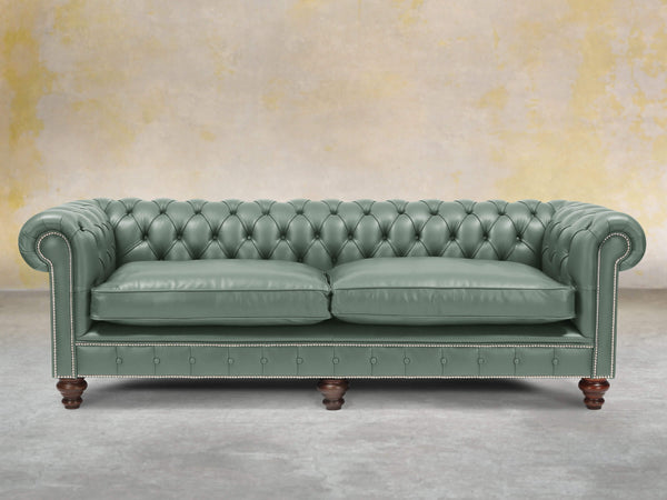 Polly 4 Seat Chesterfield Sofa In Lagoon Lux Leather