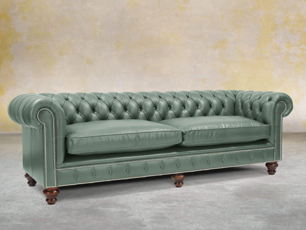 Polly 4 Seat Chesterfield Sofa In Lagoon Lux Leather