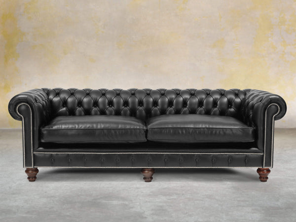 Polly 4 Seat Chesterfield Sofa In Pitch Lux Leather