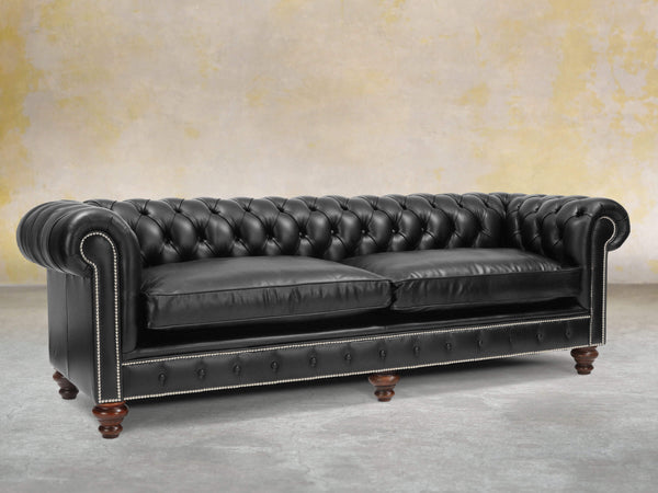 Polly 4 Seat Chesterfield Sofa In Pitch Lux Leather