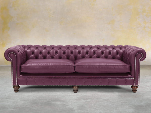 Polly 4 Seat Chesterfield Sofa In Plum Lux Leather