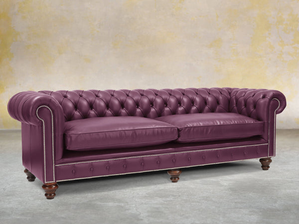 Polly 4 Seat Chesterfield Sofa In Plum Lux Leather