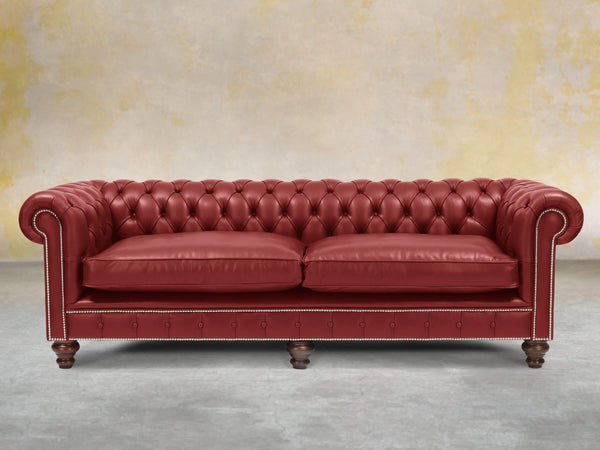 Polly 4 Seat Chesterfield Sofa In Red Lux Leather