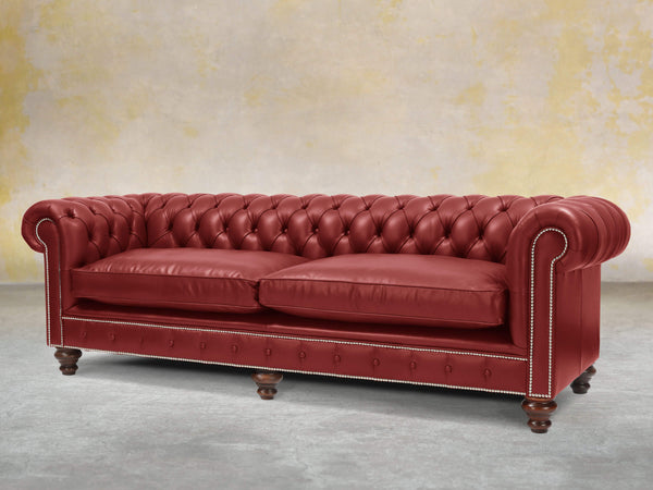 Polly 4 Seat Chesterfield Sofa In Red Lux Leather